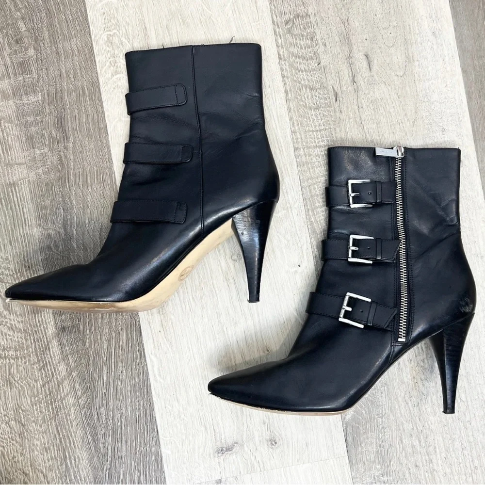 BLACK Triple Buckle Heeled Booties